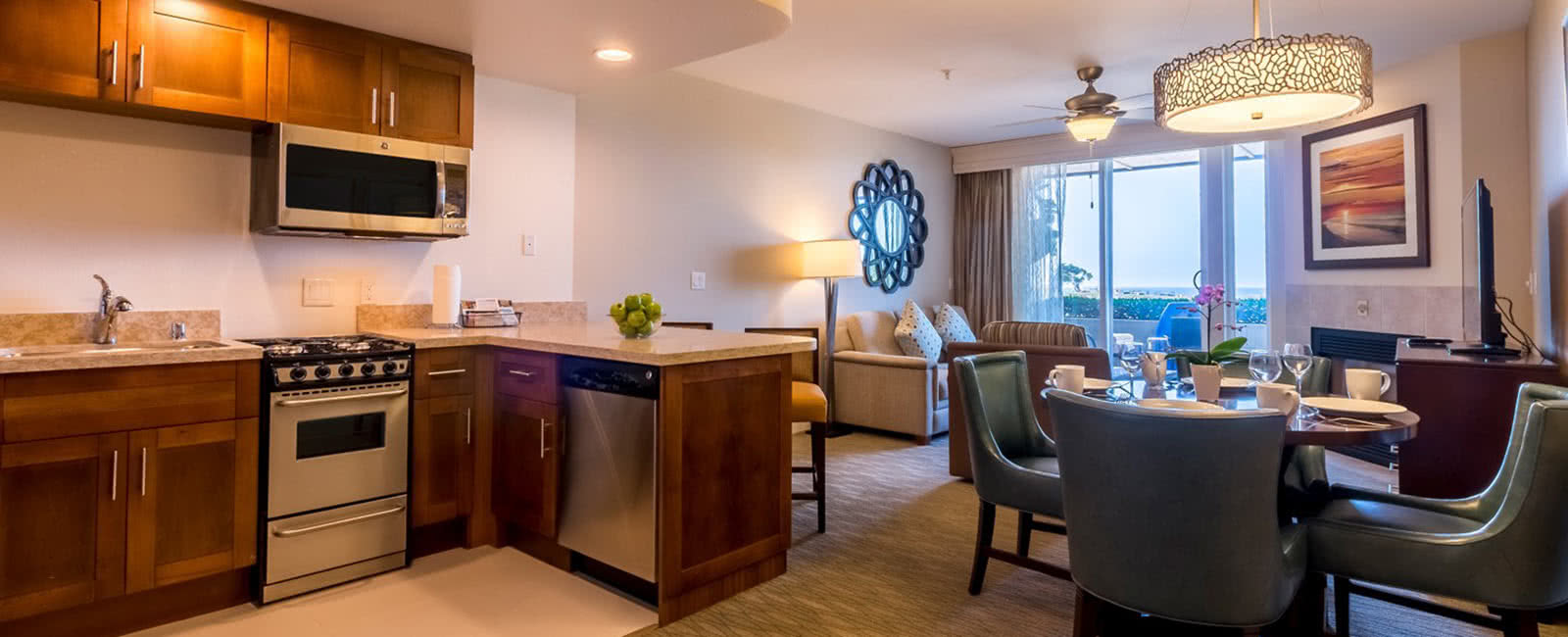 Living Area, Dining Area, and Kitchen of Carlsbad Seapointe Resort in Carlsbad, California