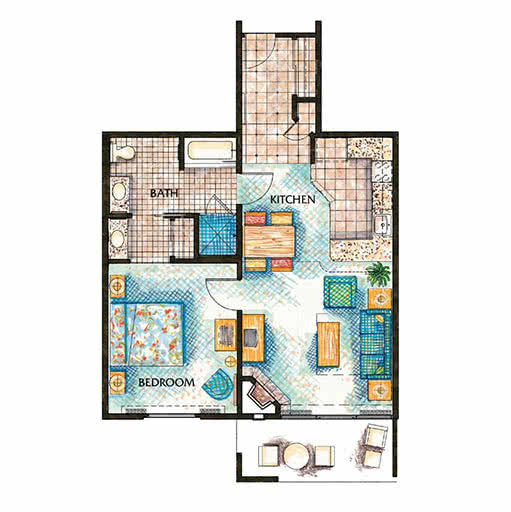 One Bedroom Floor Plan A at Grand Pacific Palisades Resort in Carlsbad, California