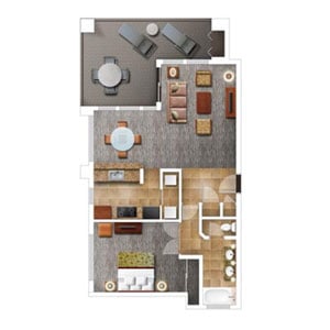 One-Bedroom Floor Plan at the Bay Club at Waikoloa Beach Resort in Hawaii