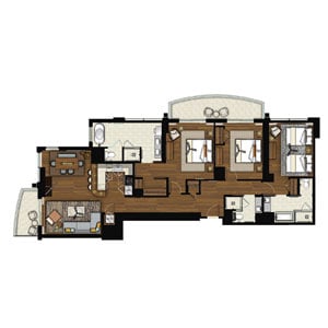 Two-Bedroom Penthouse Floor Plan at Grand Waikikian Resort in Honolulu, Hawaii