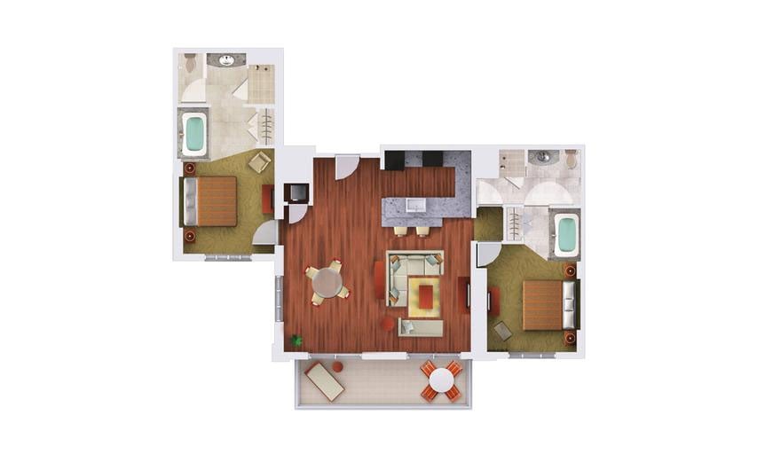 Two-Bedroom Penthouse Floor Plan at Grand Waikikian Resort in Honolulu, Hawaii