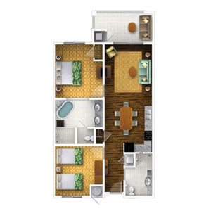 2-Bedroom Floor Plan at Kings' Land Resort in Waikoloa, Hawaii