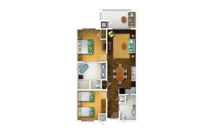 2-Bedroom Floor Plan at Kings' Land Resort in Waikoloa, Hawaii