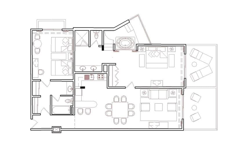 Two-Bedroom Floor Plan at Fiesta Americana Villas Cancun in Mexico