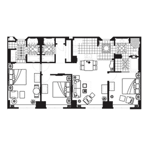 Three Bedroom Floor Plan at Hilton Grand Vacations on Paradise in Las Vegas, Nevada