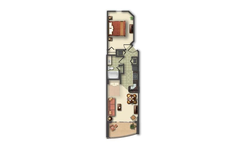 One-Bedroom Floor Plan at Anderson Ocean Club in Myrtle Beach, South Carolina