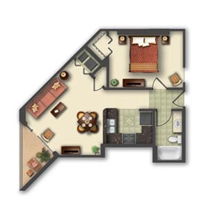 One-Bedroom Floor Plan at Anderson Ocean Club in Myrtle Beach, South Carolina